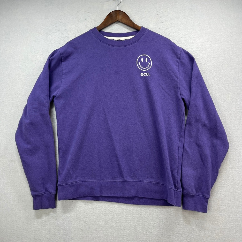 Grand Canyon University GCU Sweatshirt Large Purple Fleece Crew Smiley Graphic